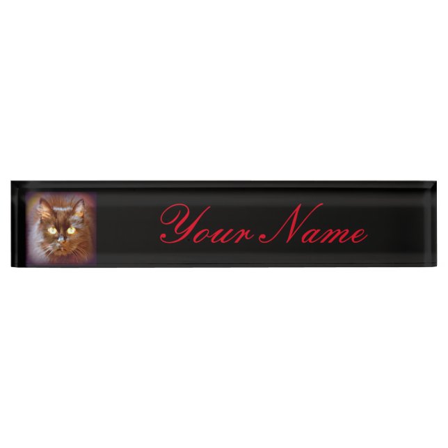Porte-nom Pour Bureau chat noir customisé (Devant)