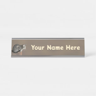 Porte-nom Pour Bureau Chat Tabby Gris Fumé