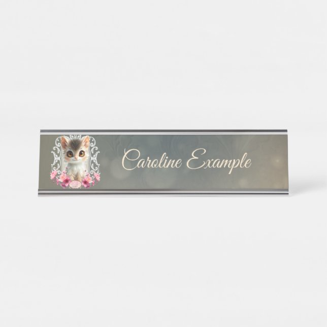 Porte-nom Pour Bureau Chaton envoûtant, moelleux (Devant)