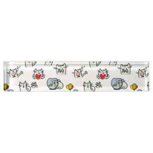 Porte-nom Pour Bureau Chats amusants, lait et magie.