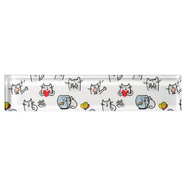 Porte-nom Pour Bureau Chats amusants, lait et magie. (Devant)