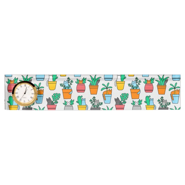 Porte-nom Pour Bureau Chats dans les pots à fleurs (Devant)
