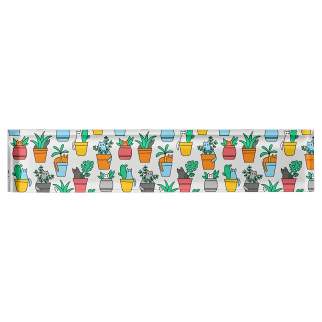 Porte-nom Pour Bureau Chats dans les pots à fleurs (Devant)