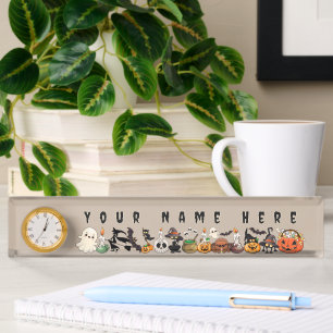 Porte-nom Pour Bureau Chats drôles de Halloween Fête