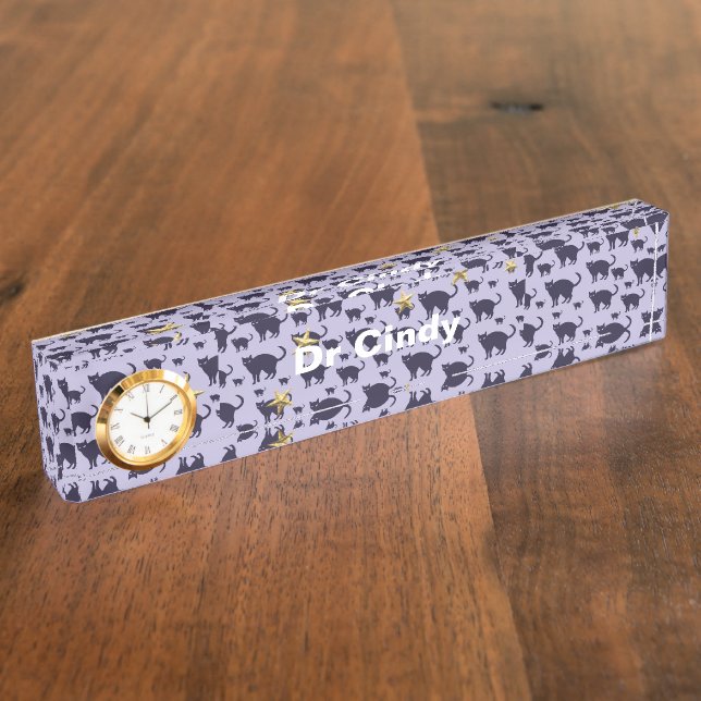 Porte-nom Pour Bureau Chats et Étoiles (Taille)