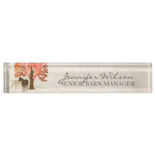 Porte-nom Pour Bureau Cheval d'automne orange et Brown