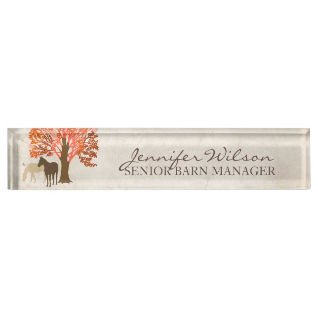 Porte-nom Pour Bureau Cheval d'automne orange et Brown (Devant)