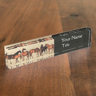 Porte-nom Pour Bureau CHEVAUX / MARES ET FOALS, Noir