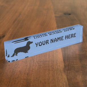 Porte-nom Pour Bureau Cheveux longs Dachshund - Silhouette 1