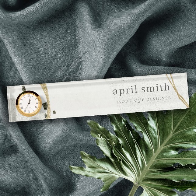 Porte-nom Pour Bureau Chic Abstrait d'ivoire d'or noir Gris pierre textu (Créateur téléchargé)