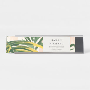 Porte-nom Pour Bureau Chic Boho Blush Green Tropical Palm Plage Feuille