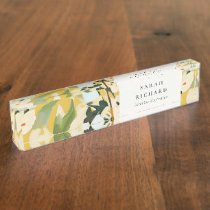 Porte-nom Pour Bureau Chic Boho Coloré Ocre Jaune Peint Floral