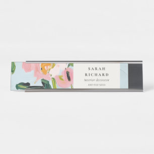 Porte-nom Pour Bureau Chic Boho coloré rose bleu vert peint Floral