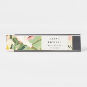 Porte-nom Pour Bureau Chic Boho coloré vert rose rose rose floral