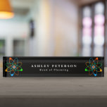 Porte-nom Pour Bureau Chic Elegant Sciences de la structure atomique<br><div class="desc">Personnalisez le nom, le titre de l'emploi et la couleur de l'arrière - plan pour créer une cravate d'inspiration scientifique cool, tendance et amusante conçue comme un cadeau pour tous les scientifiques, les professeurs de sciences, les étudiants en sciences et tout geek scientifique de votre vie (y compris vous)! Conçu...</div>