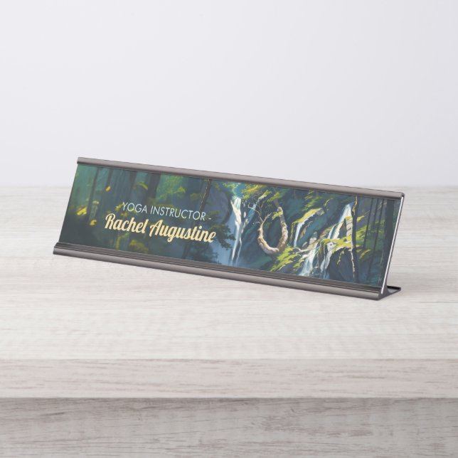 Porte-nom Pour Bureau Chic Forest YOGA Hidden Text Meditation Instructeu (Devant)