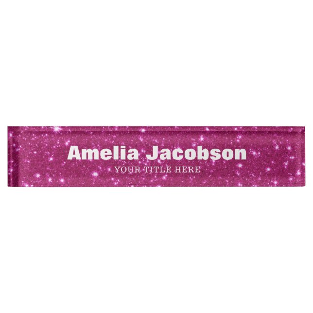 Porte-nom Pour Bureau Chic Groovy Pink Glitter Personalized Name (Devant)