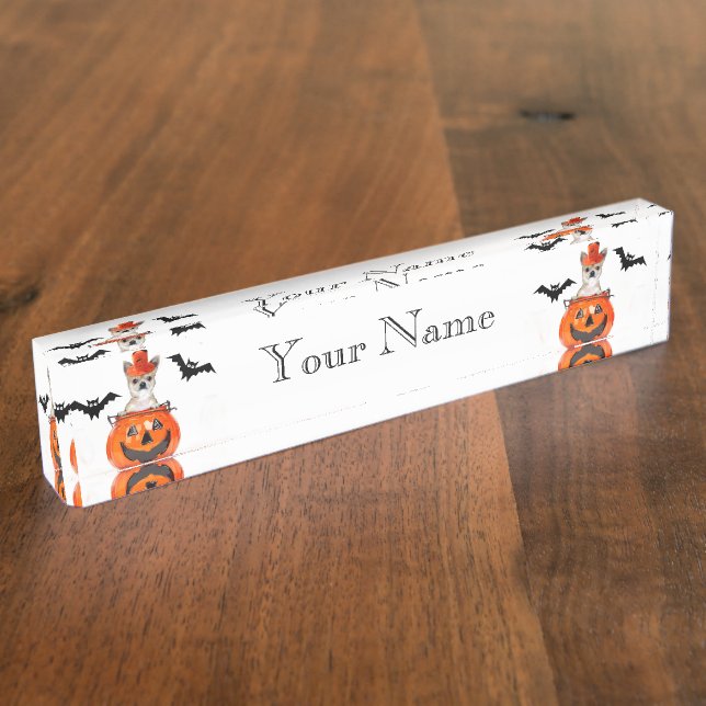 Porte-nom Pour Bureau Chien de chiwawa de Halloween (Taille)