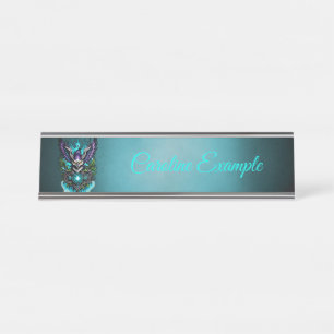 Porte-nom Pour Bureau Chouette aux éléments magiques.