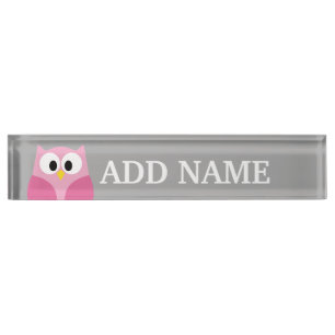 Porte-nom Pour Bureau Chouette de dessin mignonne - Nom personnalisé ro