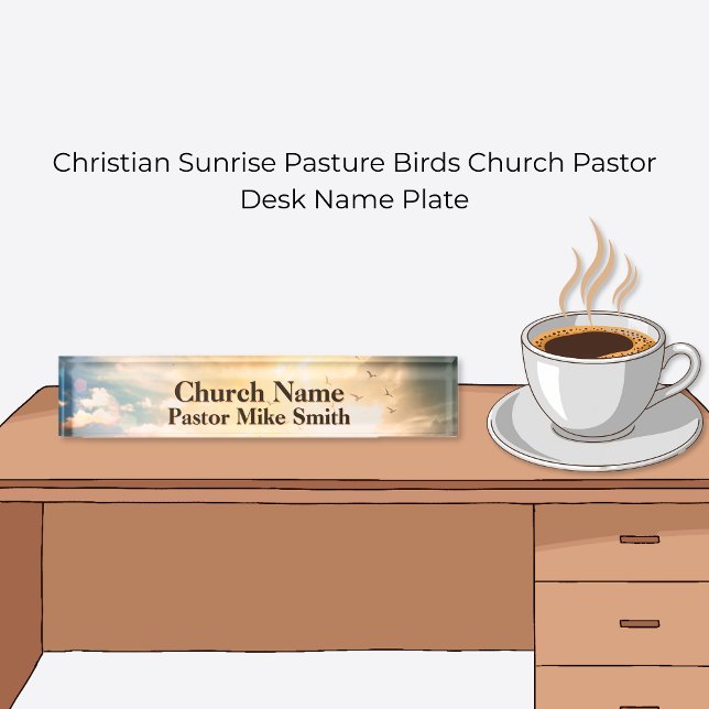 Porte-nom Pour Bureau Christian Sunrise Pasture Oiseaux Eglise Pasteur (Christian Sunrise Pasture Birds Church Pastor Desk Name Plate)