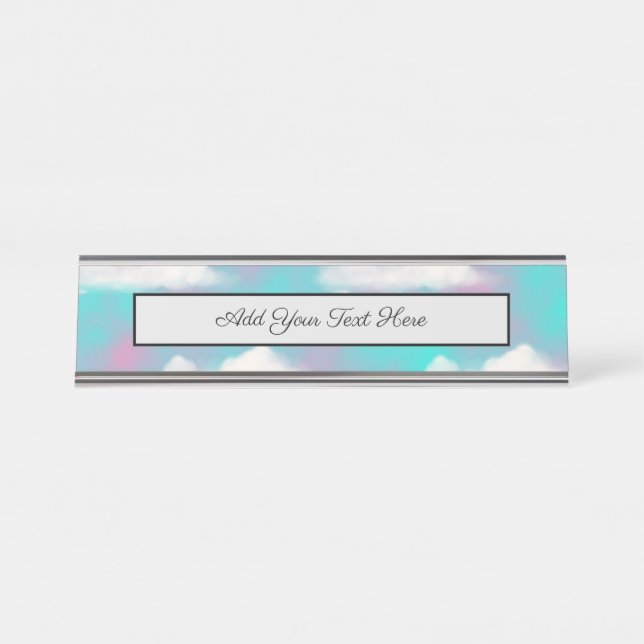 Porte-nom Pour Bureau Ciel nuageux Vaporwave bleu (Devant)