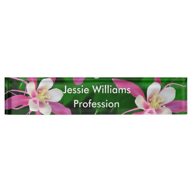 Porte-nom Pour Bureau Cinq fleurs de Columbine rose (Devant)