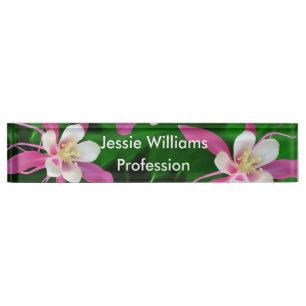 Porte-nom Pour Bureau Cinq fleurs roses de Columbine
