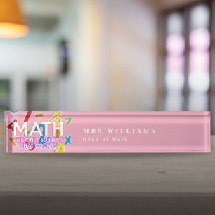 Porte-nom Pour Bureau Citation de maths drôle et cool Rose moderne