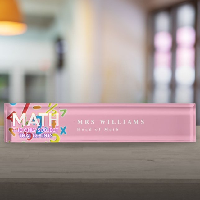 Porte-nom Pour Bureau Citation de maths drôle et cool Rose moderne (Cool Funny Math Quote Modern Pink Desk Name Plate)