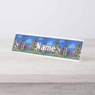 Porte-nom Pour Bureau Cityscape Art par Enfants