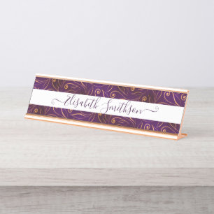Porte-nom Pour Bureau Clair élégant violet foncé Professionnel Floral