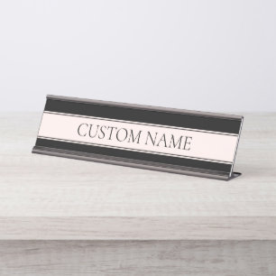Porte-nom Pour Bureau Clair rose pâle Bleu Bande et Élégant Texte modifi