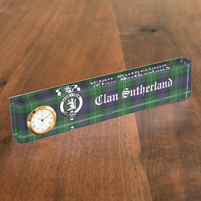 Porte-nom Pour Bureau Clan Sutherland Crest & Tartan Horloge (Taille)