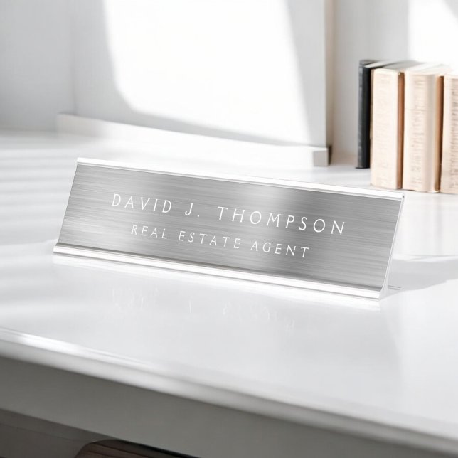 Porte-nom Pour Bureau Classe moderne Executive Silver Professional (Créateur téléchargé)