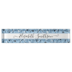 Porte-nom Pour Bureau Classique et élégant Pastel Blue Professional Flor
