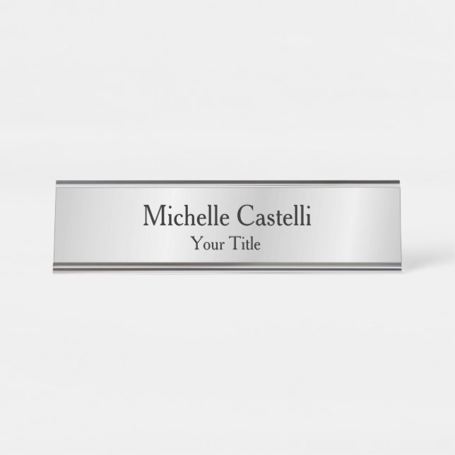 Porte-nom Pour Bureau Classique Professionnel Unique Simple Gris (Devant)
