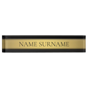Porte-nom Pour Bureau Classy Faux Gold Stripe & Black Arrière - plan ou 