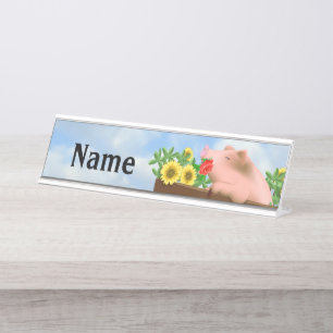 Porte-nom Pour Bureau Cochon dans la poêle