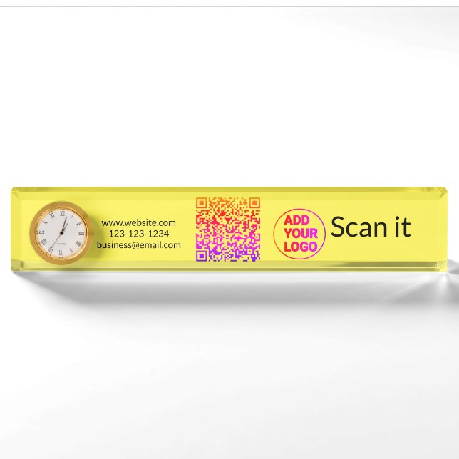 Porte-nom Pour Bureau Code QR minimal simple ajouter un logo scanner nom (Devant)