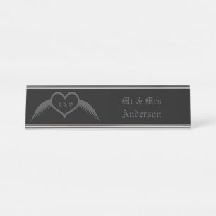 Porte-nom Pour Bureau Coeur ailé gothique Mariage Personnalisé Monogramm