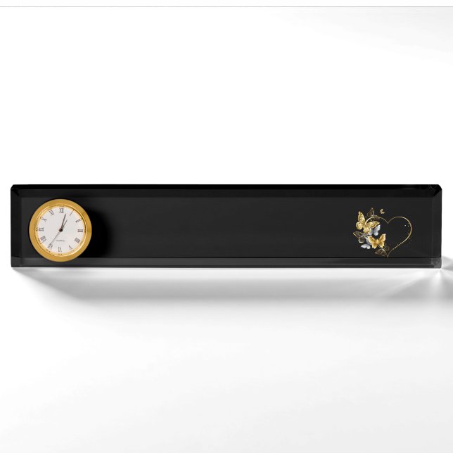 Porte-nom Pour Bureau Coeur aux papillons d'or (Devant)