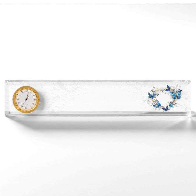 Porte-nom Pour Bureau Coeur bijoux avec papillons Morpho (Devant)