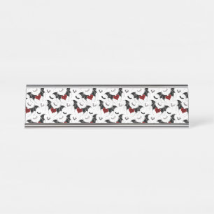 Porte-nom Pour Bureau Coeur d'Halloween avec ailes de chauve-souris noir