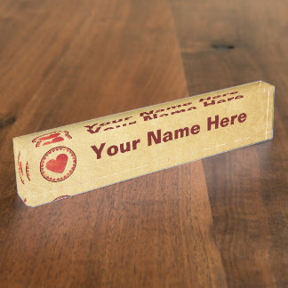 Porte-nom Pour Bureau Coeurs Feuilles Automne Sur Vieux Papier