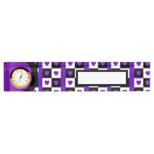 Porte-nom Pour Bureau Coeurs violets B&W battants