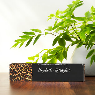 Porte-nom Pour Bureau Coiffeur Monogramme Léopard Élégant Tendance