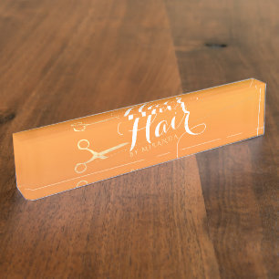 Porte-nom Pour Bureau Coiffeur Salon de maquillage Chic Orange Ciseaux o