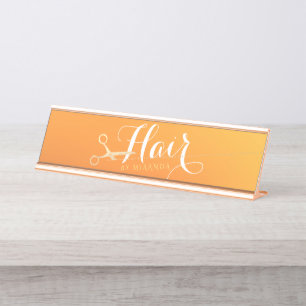 Porte-nom Pour Bureau Coiffeur Salon de maquillage Chic Orange Ciseaux o