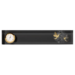 Porte-nom Pour Bureau Colibri noir et or